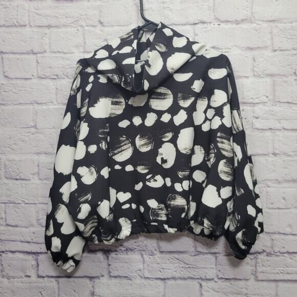 Bryn Walker Giovanna Shirt Jacket Size XS Abstract Circles Black White Cropped - Picture 1 of 9